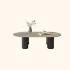 Living Room 4 Legs Simple Wood Stone Oval Coffee Table