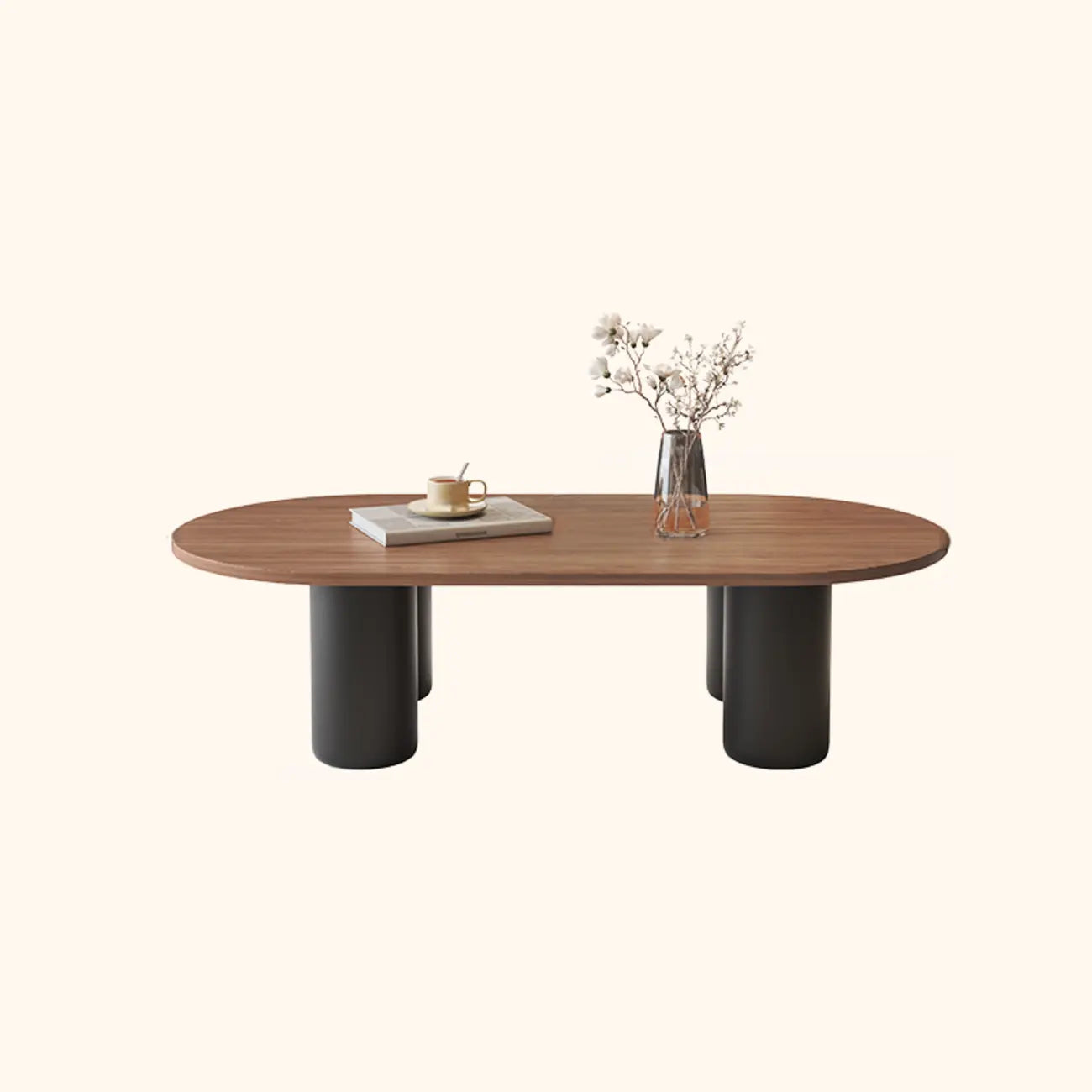 Living Room 4 Legs Simple Wood Stone Oval Coffee Table