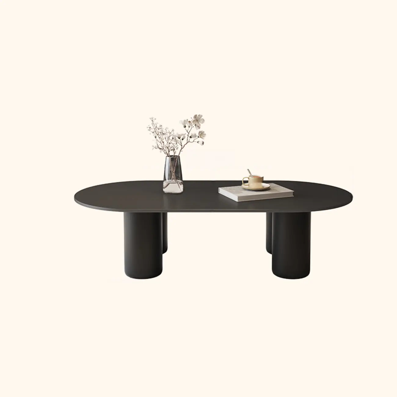 Living Room 4 Legs Simple Wood Stone Oval Coffee Table