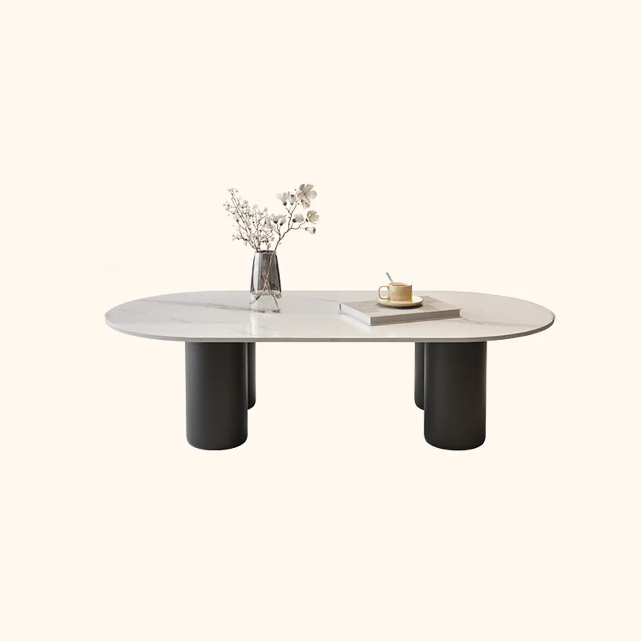 Living Room 4 Legs Simple Wood Stone Oval Coffee Table