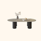 Living Room 4 Legs Simple Wood Stone Oval Coffee Table