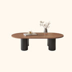 Living Room 4 Legs Simple Wood Stone Oval Coffee Table