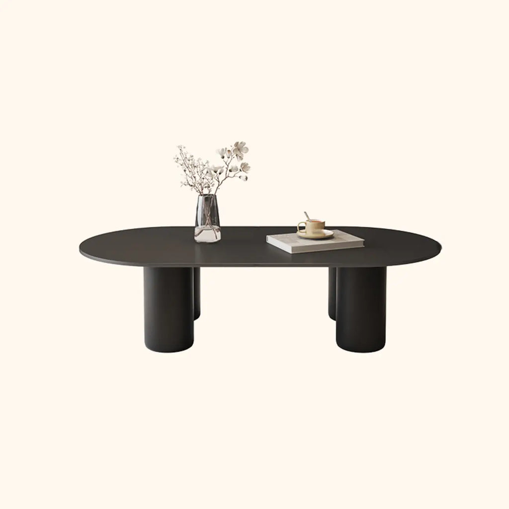 Living Room 4 Legs Simple Wood Stone Oval Coffee Table