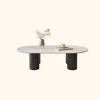 Living Room 4 Legs Simple Wood Stone Oval Coffee Table