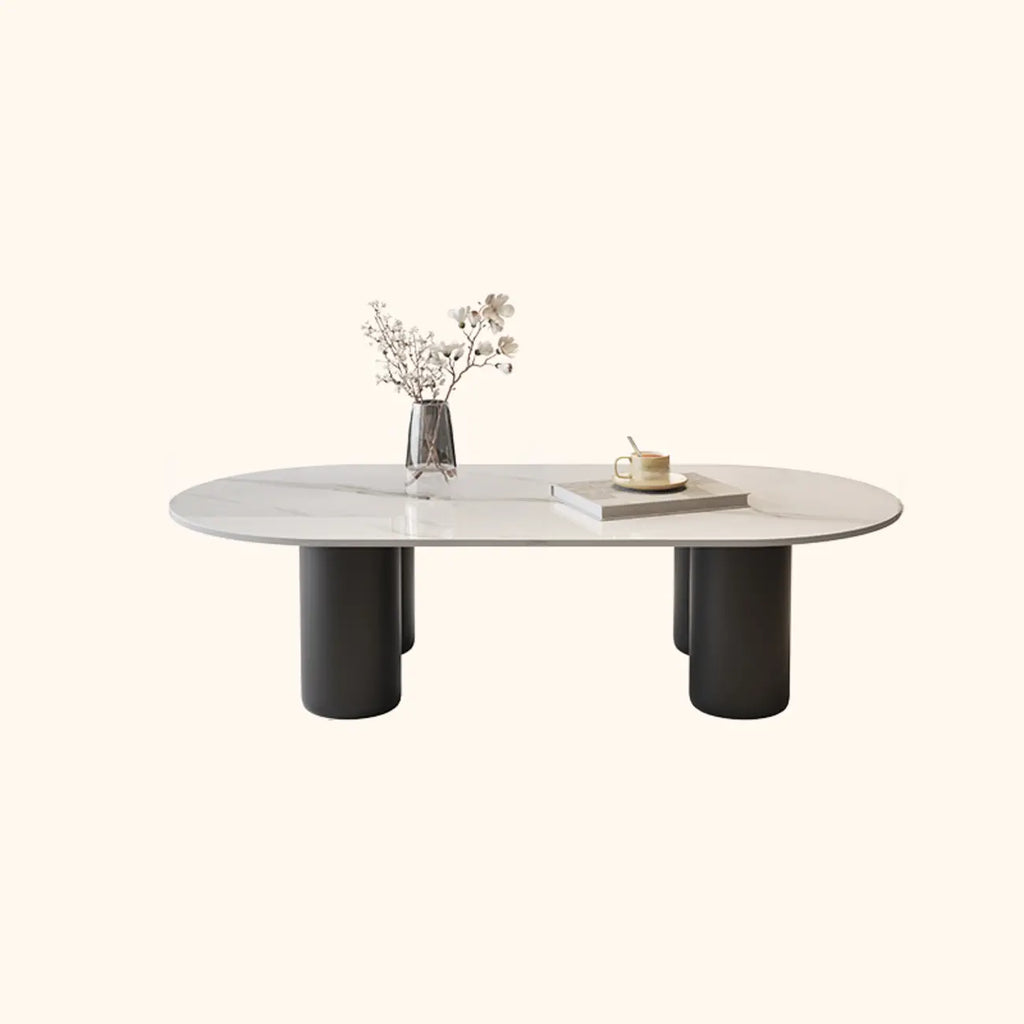 Living Room 4 Legs Simple Wood Stone Oval Coffee Table