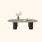 Living Room 4 Legs Simple Wood Stone Oval Coffee Table