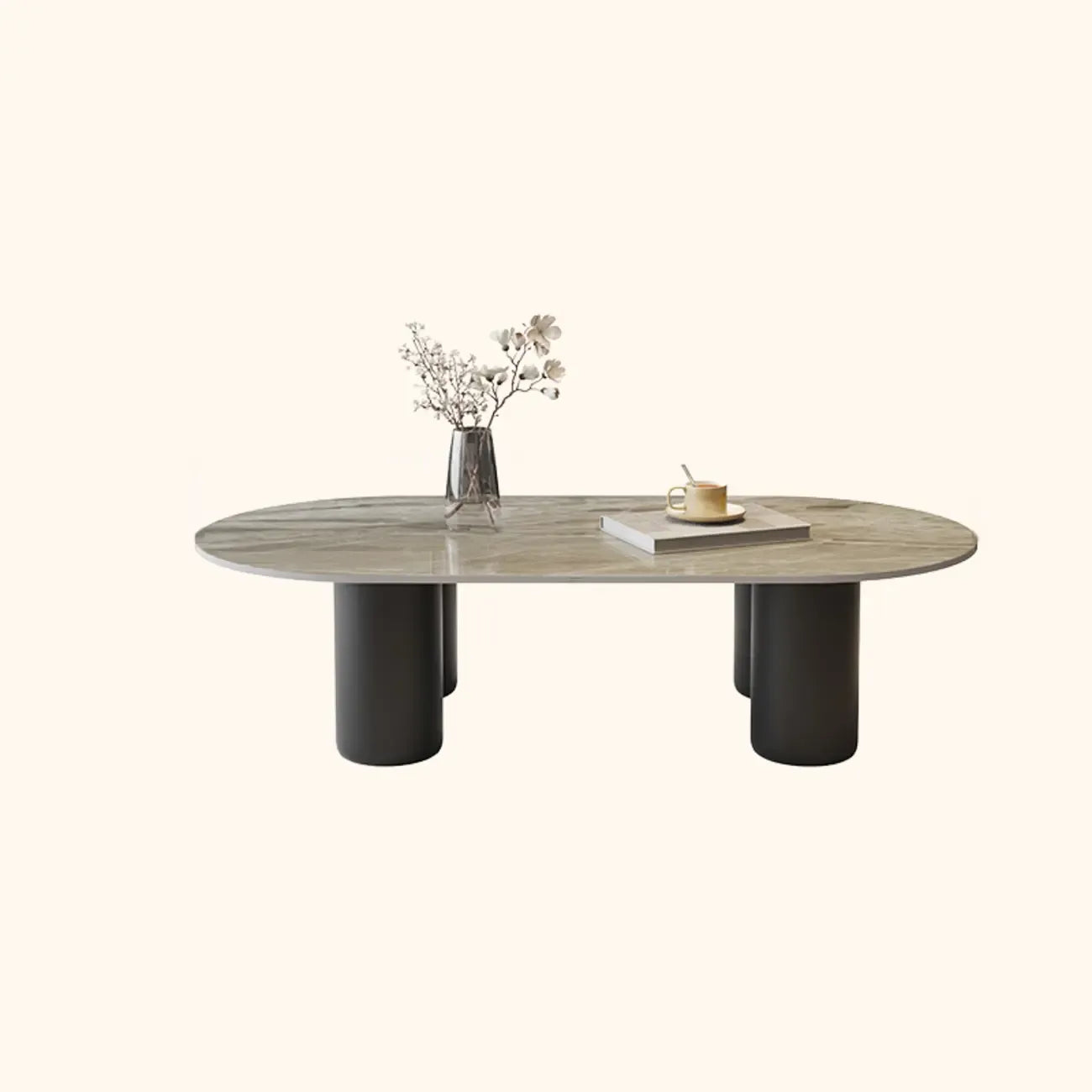 Living Room 4 Legs Simple Wood Stone Oval Coffee Table