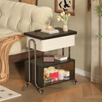 Modern Foldable Top Wheeled Side Table with Hidden Storage