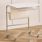 Wheeled Minimalist Wood Top Metal C-shaped Side Table