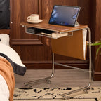 Wheeled Minimalist Wood Top Metal C-shaped Side Table