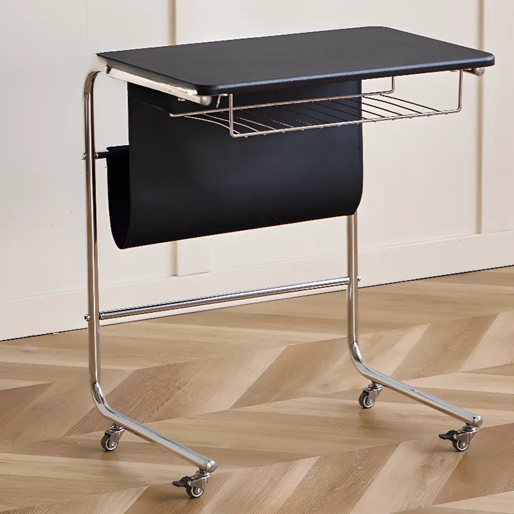 Wheeled Minimalist Wood Top Metal C-shaped Side Table