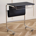 Wheeled Minimalist Wood Top Metal C-shaped Side Table