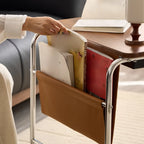 Wheeled Minimalist Wood Top Metal C-shaped Side Table