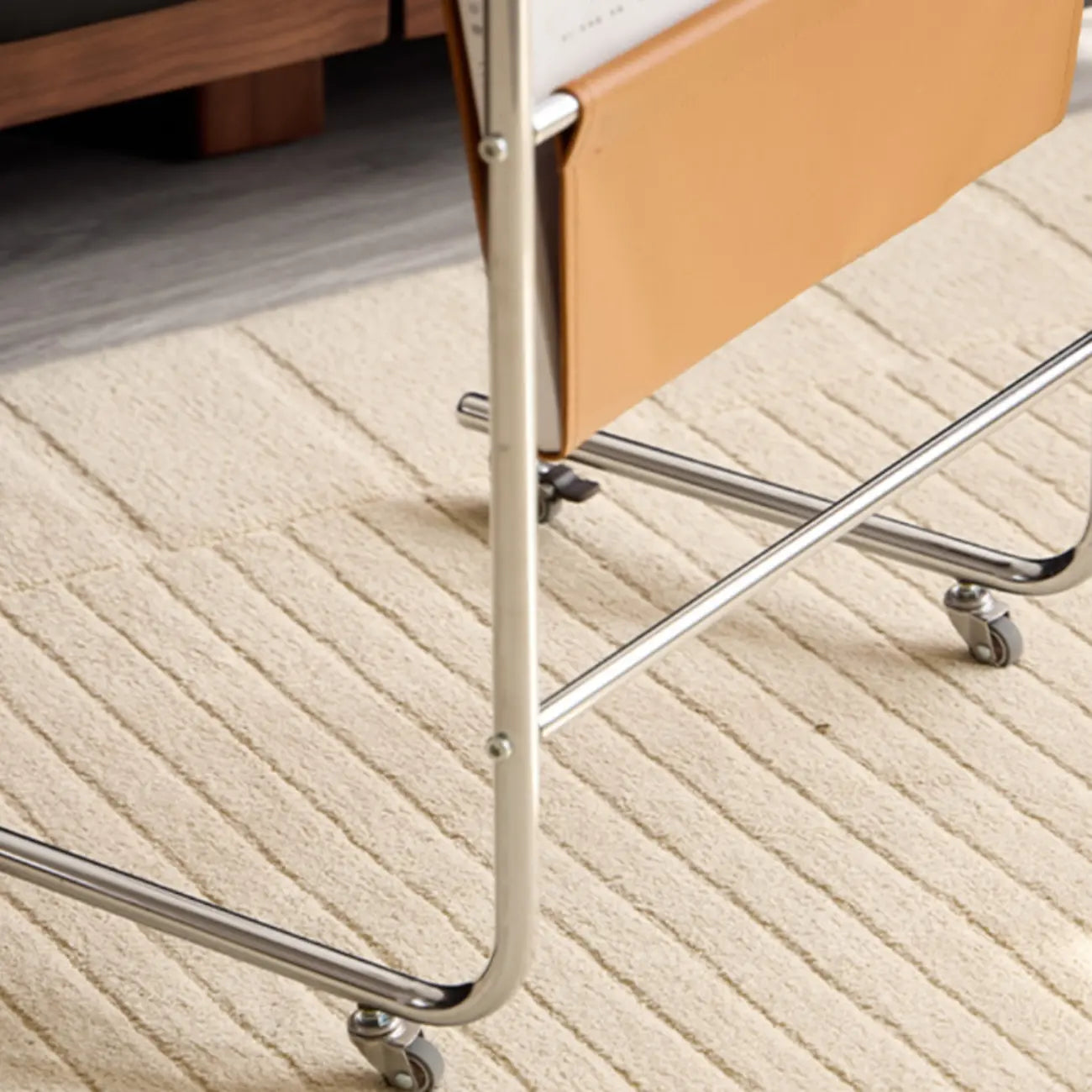 Wheeled Minimalist Wood Top Metal C-shaped Side Table