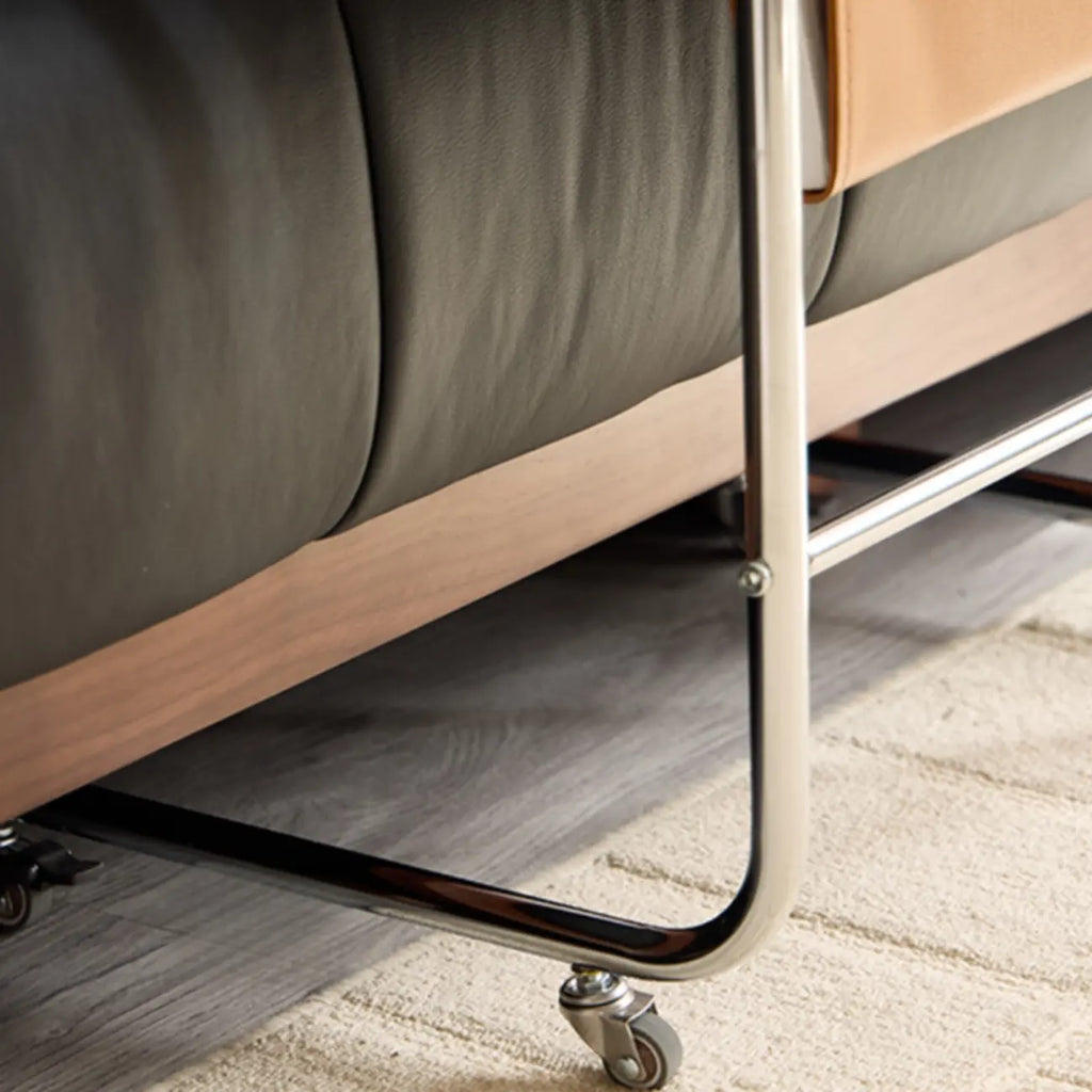 Wheeled Minimalist Wood Top Metal C-shaped Side Table