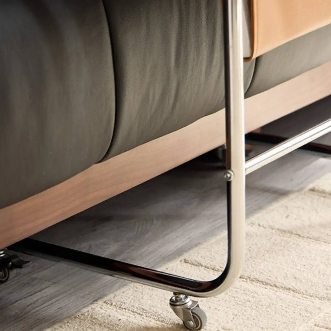 Wheeled Minimalist Wood Top Metal C-shaped Side Table