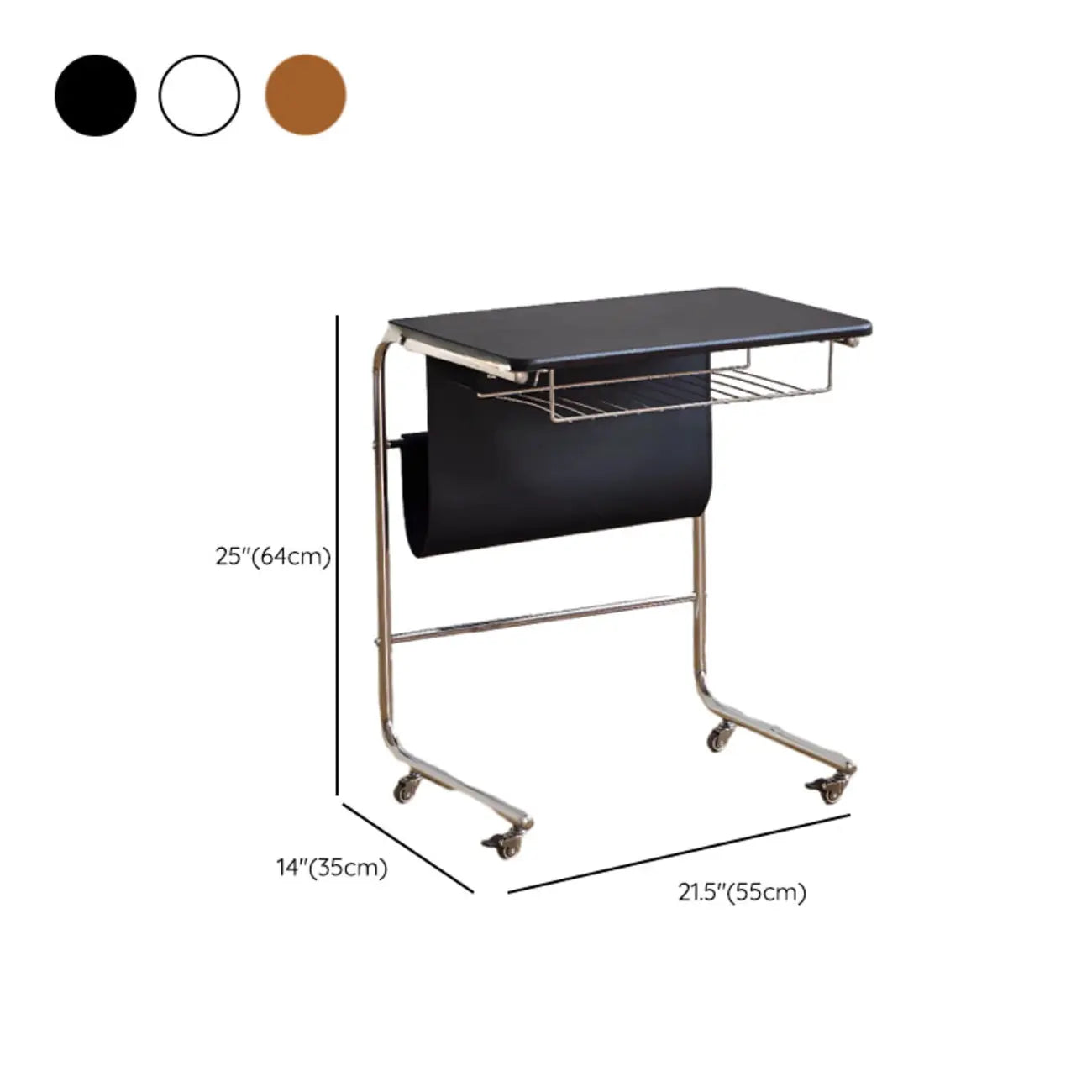 Wheeled Minimalist Wood Top Metal C-shaped Side Table