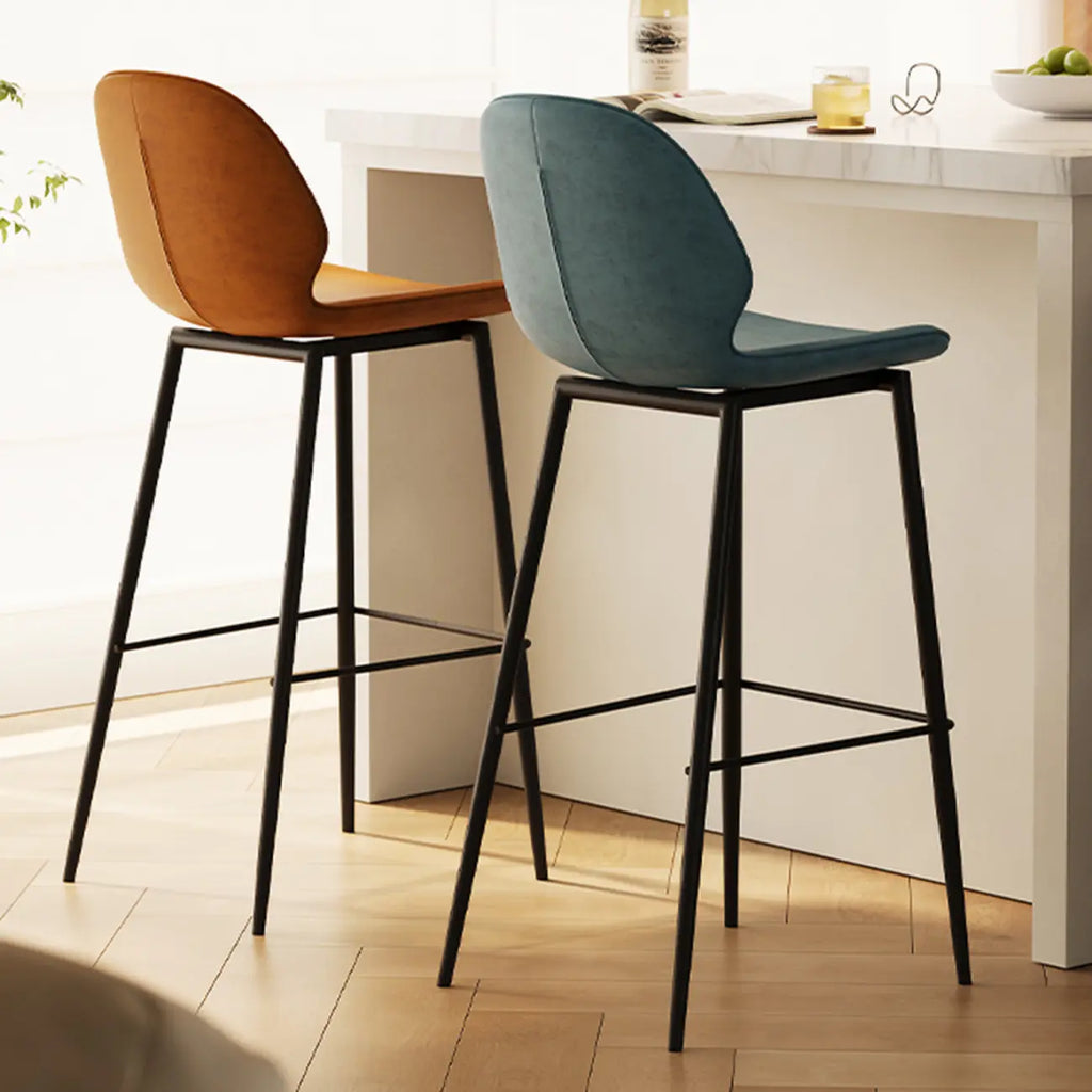 Saddle Orange Low Back Leather Bar Stools