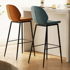 Saddle Orange Low Back Leather Bar Stools