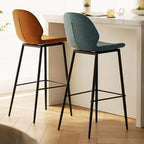 Saddle Orange Low Back Leather Bar Stools