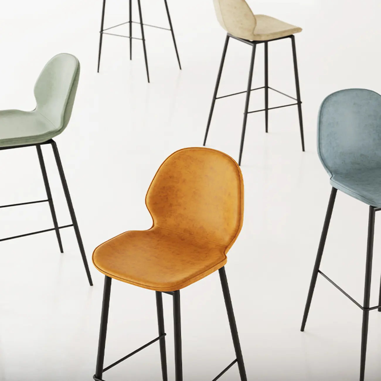 Saddle Orange Low Back Leather Bar Stools