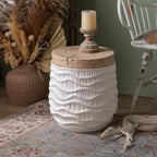 Elegant Drum Design White Wooden Side Table