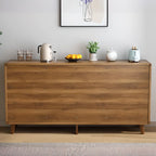 Brown Wooden 3-Drawer Sliding Door Buffet Cabinet