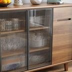 Brown Wooden 3-Drawer Sliding Door Buffet Cabinet