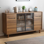 Brown Wooden 3-Drawer Sliding Door Buffet Cabinet