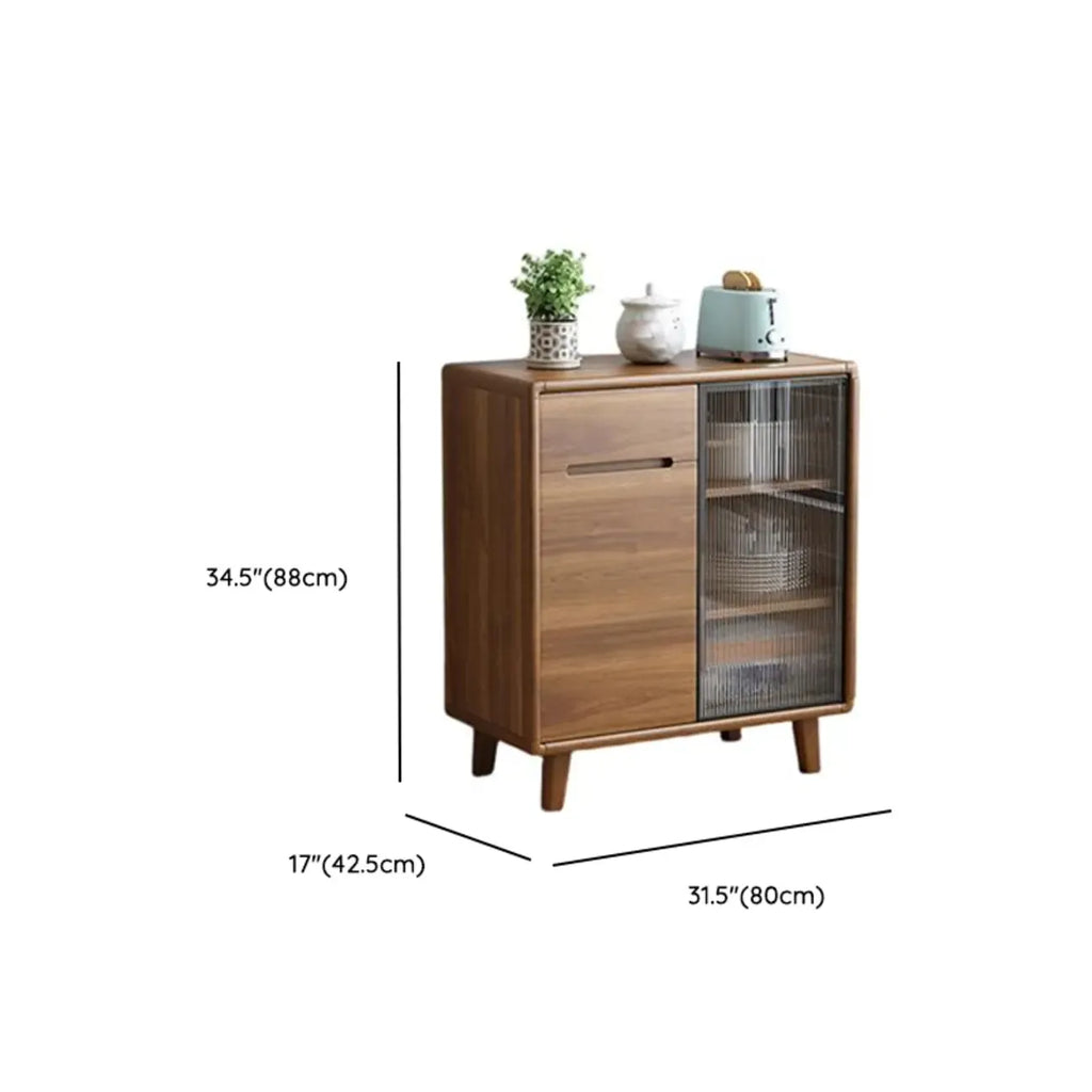 Brown Wooden 3-Drawer Sliding Door Buffet Cabinet