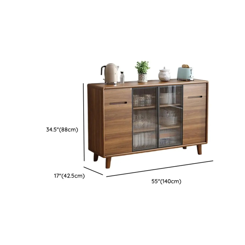 Brown Wooden 3-Drawer Sliding Door Buffet Cabinet