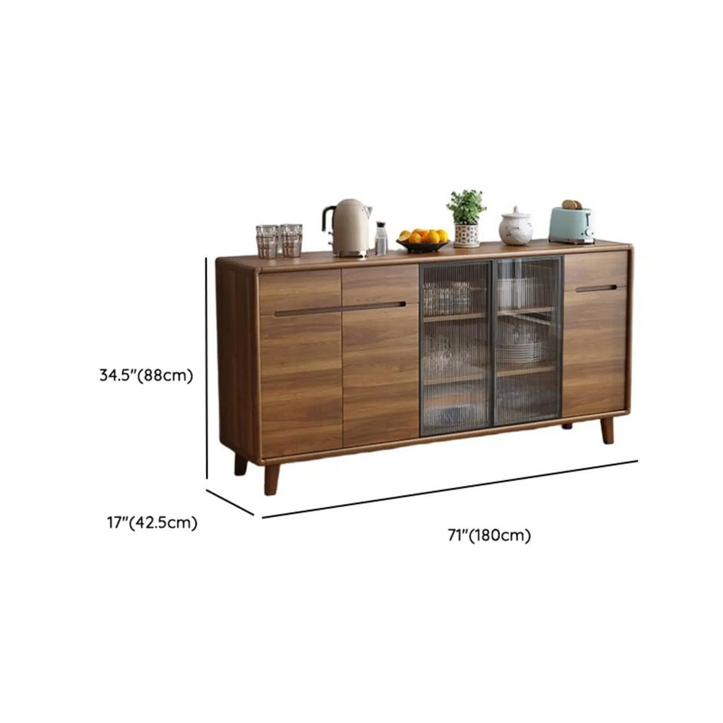 Brown Wooden 3-Drawer Sliding Door Buffet Cabinet