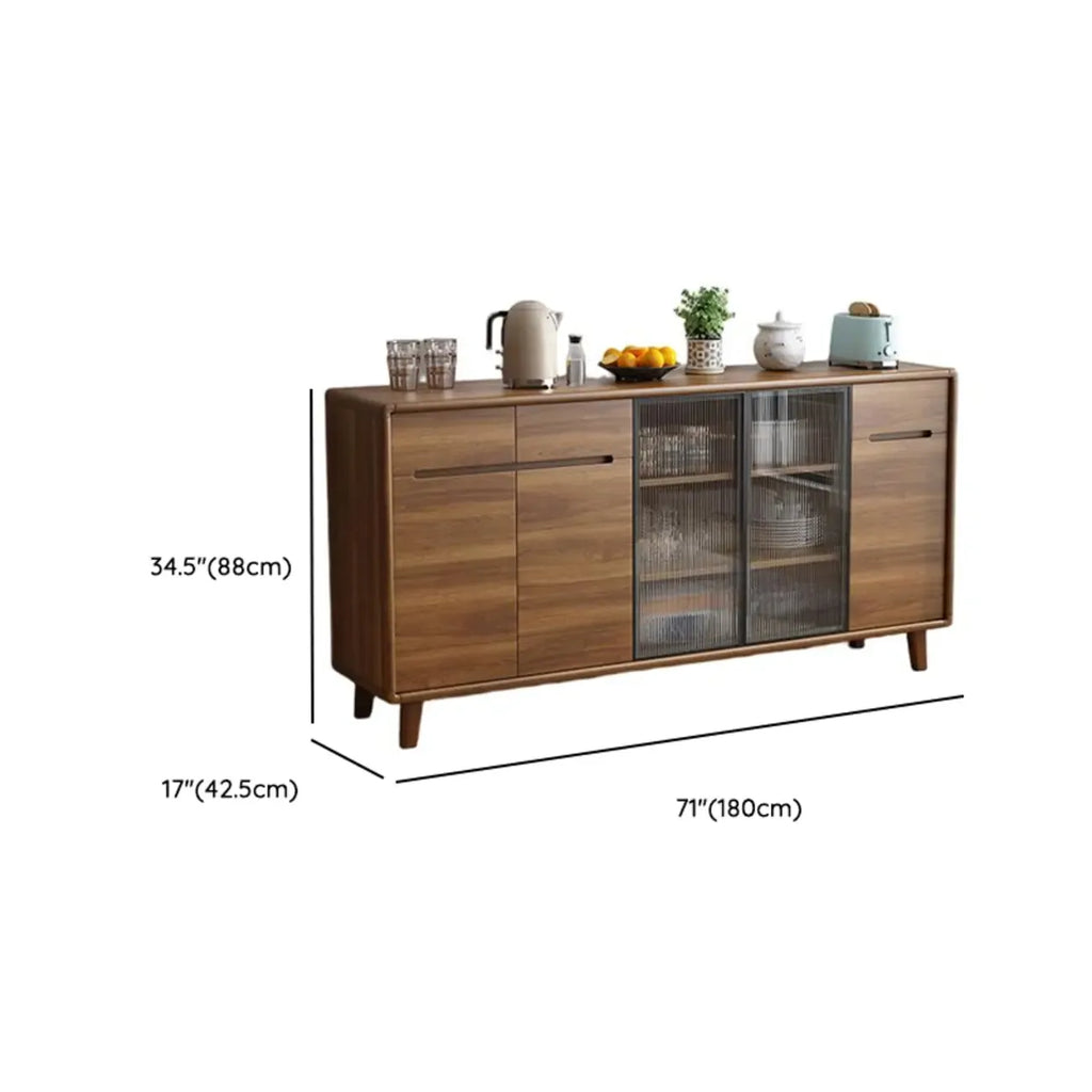 Brown Wooden 3-Drawer Sliding Door Buffet Cabinet