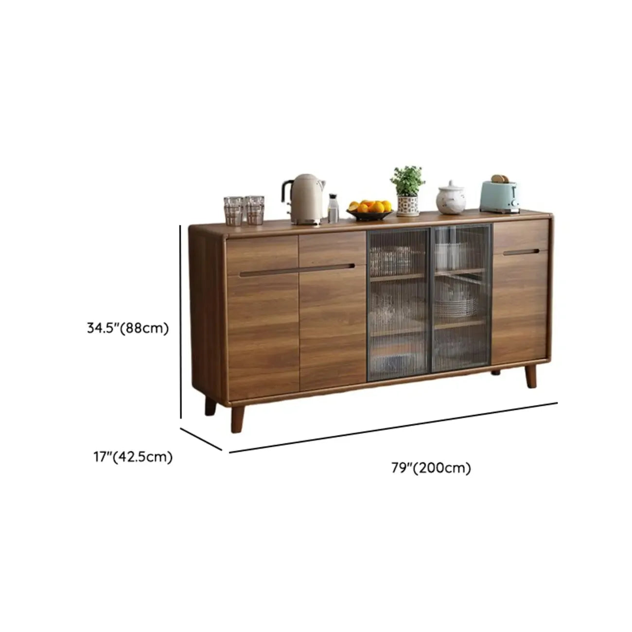 Brown Wooden 3-Drawer Sliding Door Buffet Cabinet