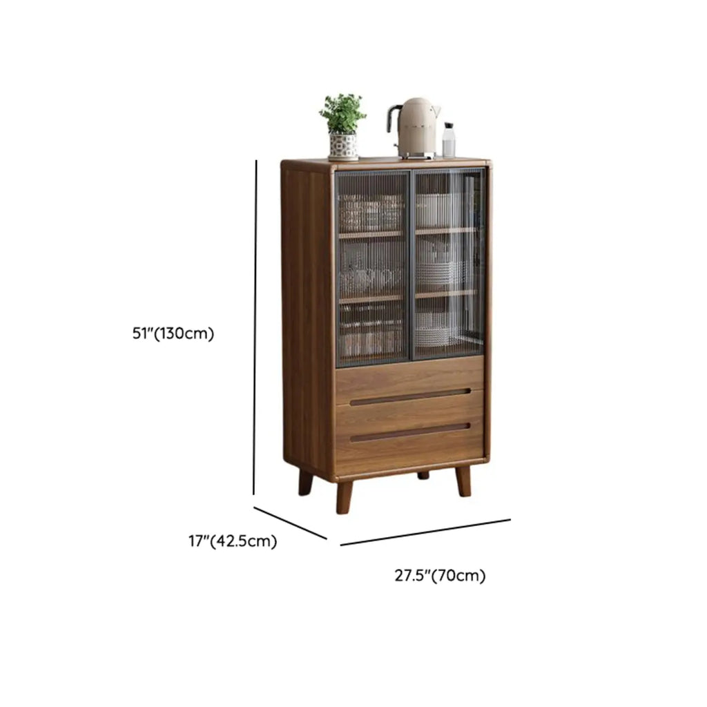Brown Wooden 3-Drawer Sliding Door Buffet Cabinet