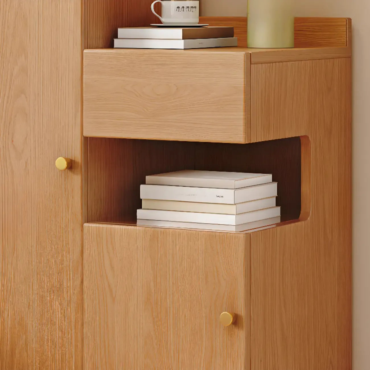 Casual Wood Color Rectangle Nightstand with 3 Cabinets