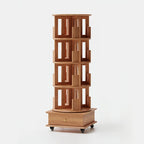 Cylindrical Movable 360° Rotating Wooden Bookshelf with Drawer