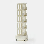 Cylindrical Movable 360° Rotating Wooden Bookshelf with Drawer