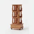 Cylindrical Movable 360° Rotating Wooden Bookshelf with Drawer