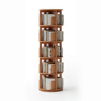 Cylindrical Movable 360° Rotating Wooden Bookshelf with Drawer