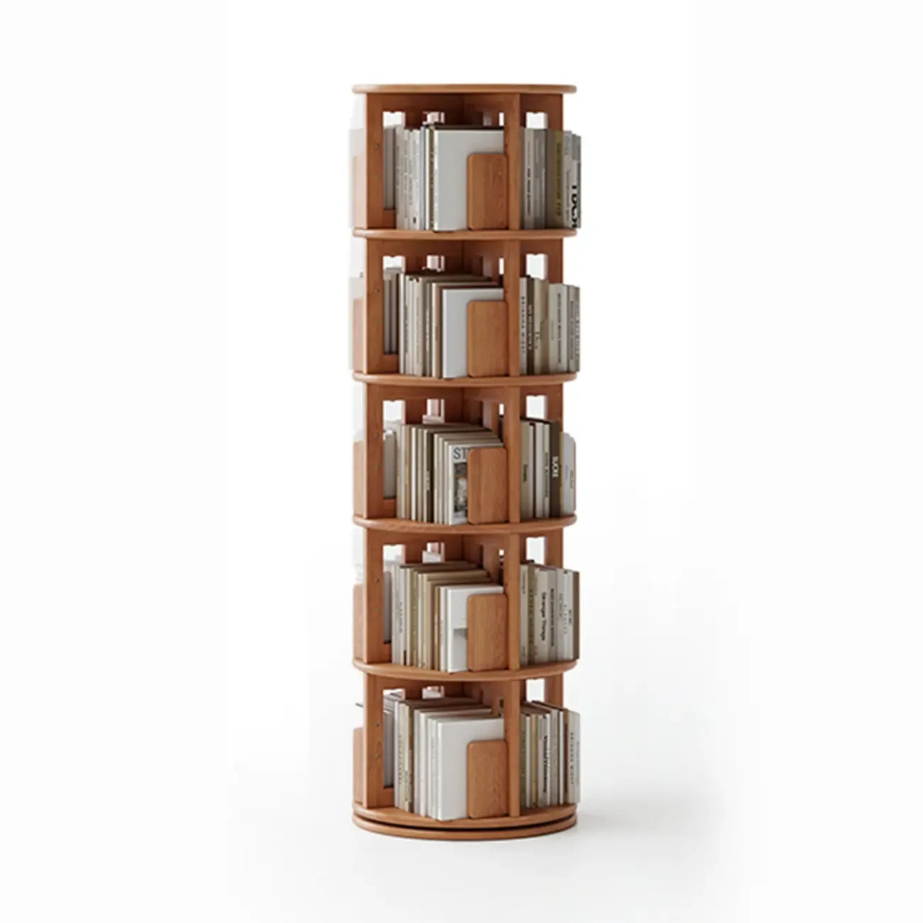 Cylindrical Movable 360° Rotating Wooden Bookshelf with Drawer