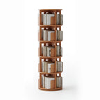 Cylindrical Movable 360° Rotating Wooden Bookshelf with Drawer