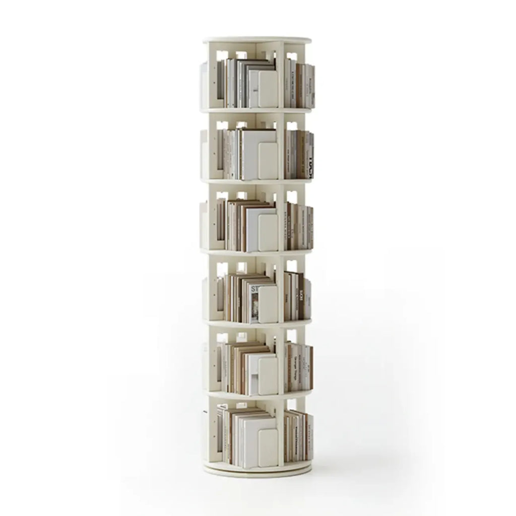 Cylindrical Movable 360° Rotating Wooden Bookshelf with Drawer