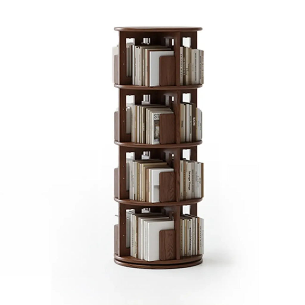 Cylindrical Movable 360° Rotating Wooden Bookshelf with Drawer