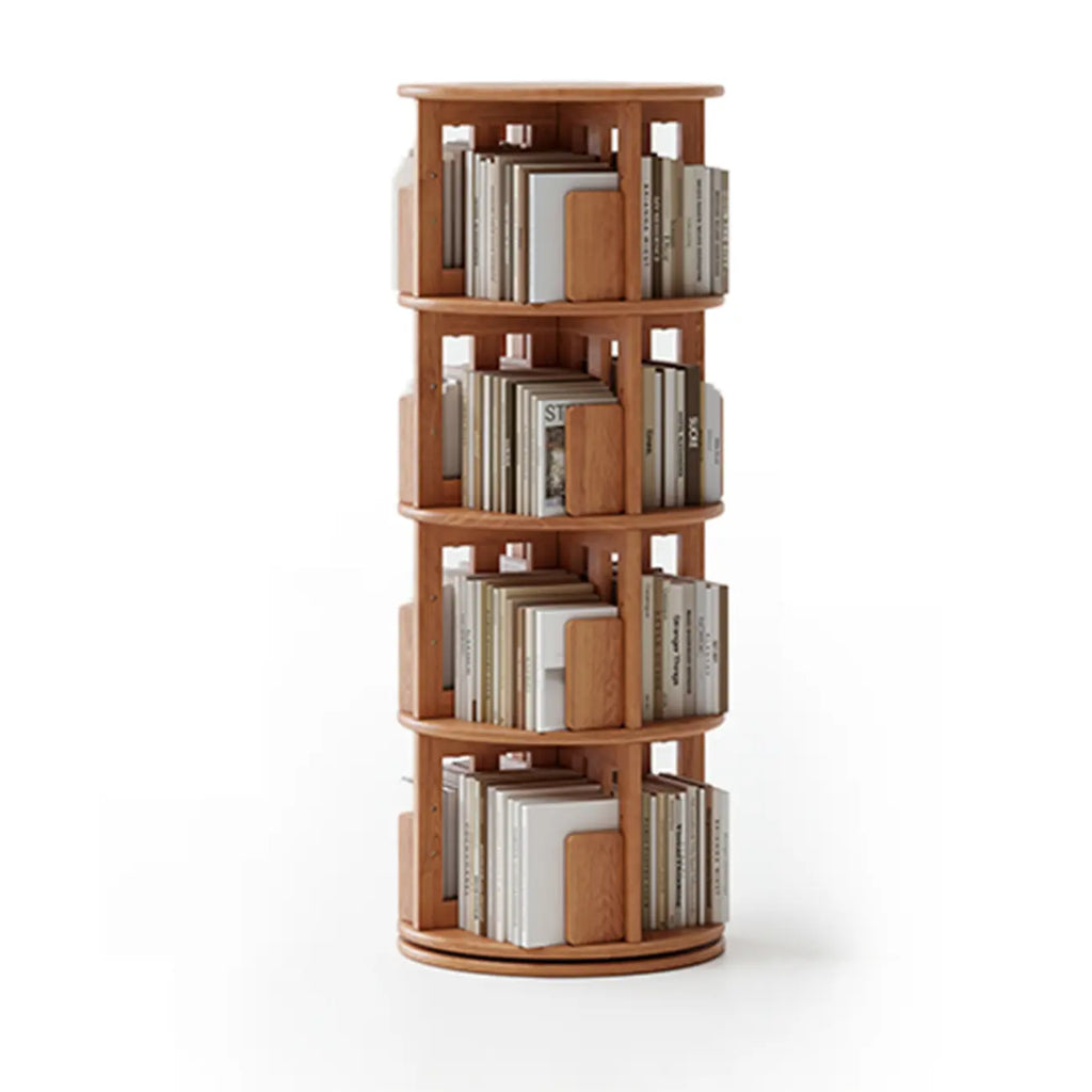 Cylindrical Movable 360° Rotating Wooden Bookshelf with Drawer