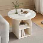 Modern Geometric Sintered Stone White 3-Tier Chairside Table