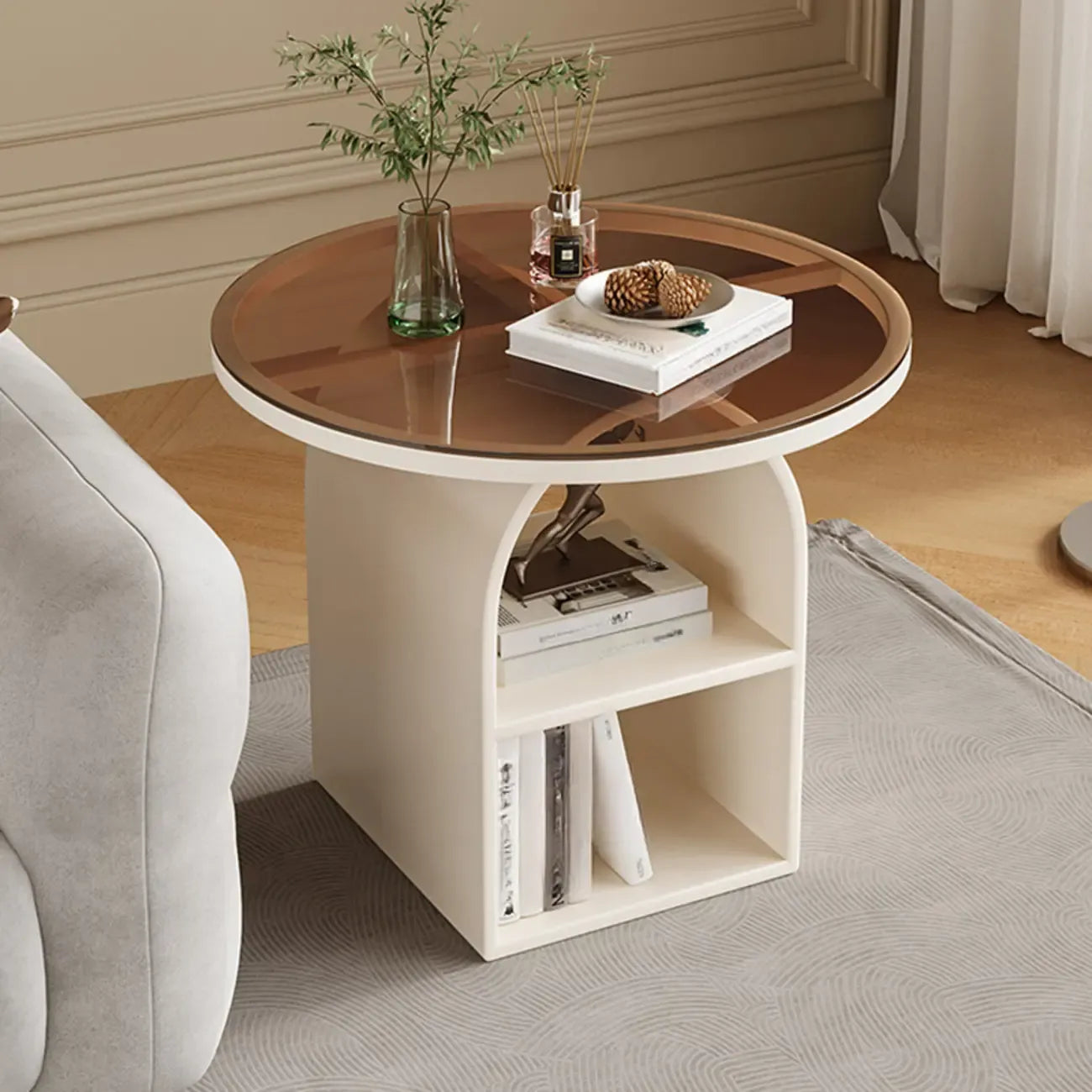 Modern Geometric Sintered Stone White 3-Tier Chairside Table