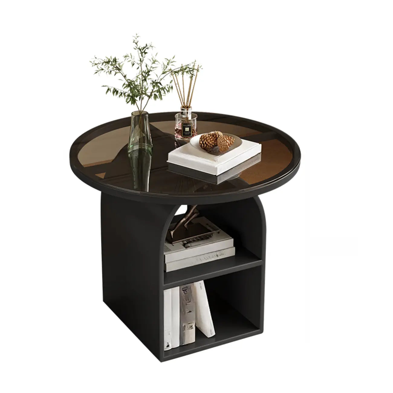 Modern Geometric Sintered Stone White 3-Tier Chairside Table