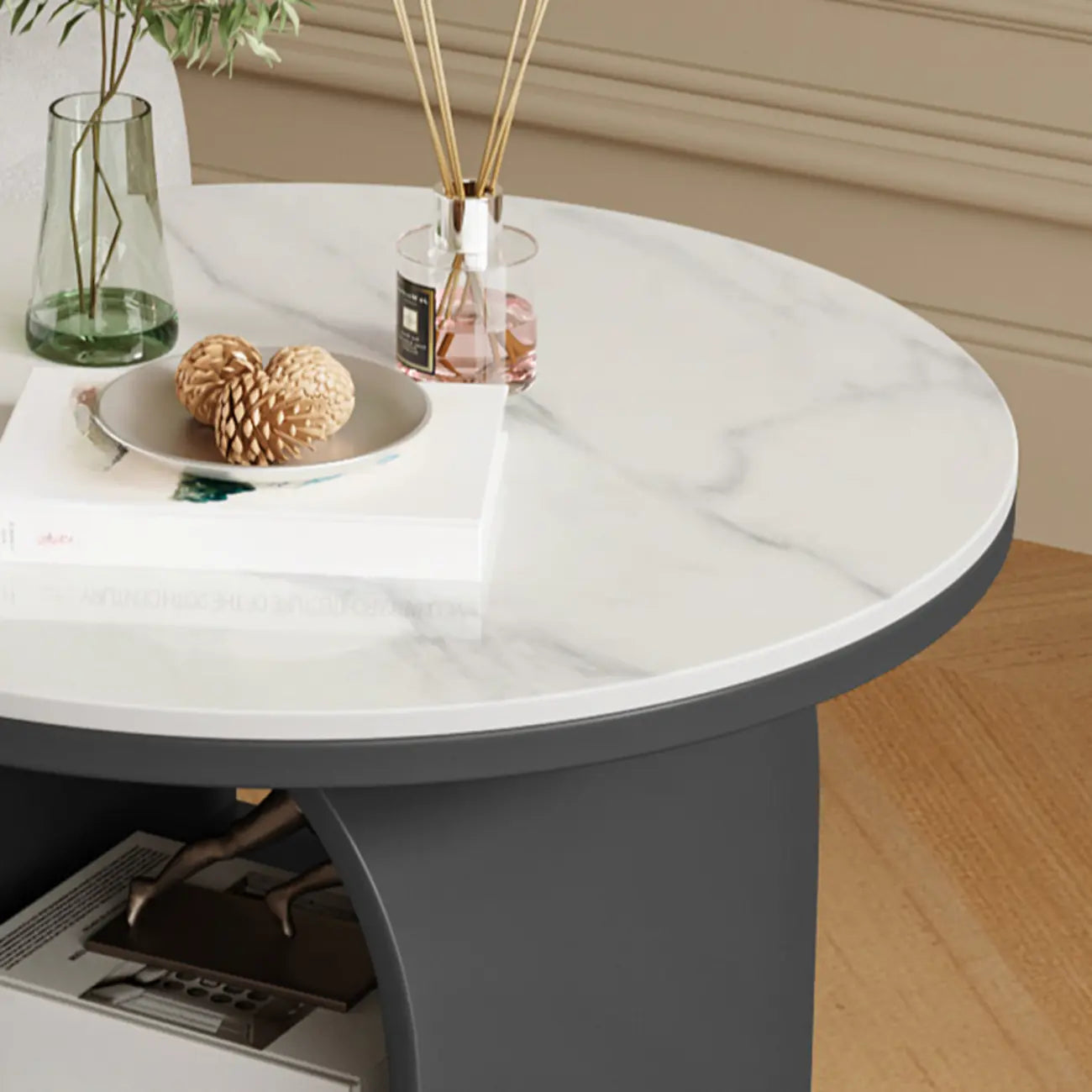 Modern Geometric Sintered Stone White 3-Tier Chairside Table