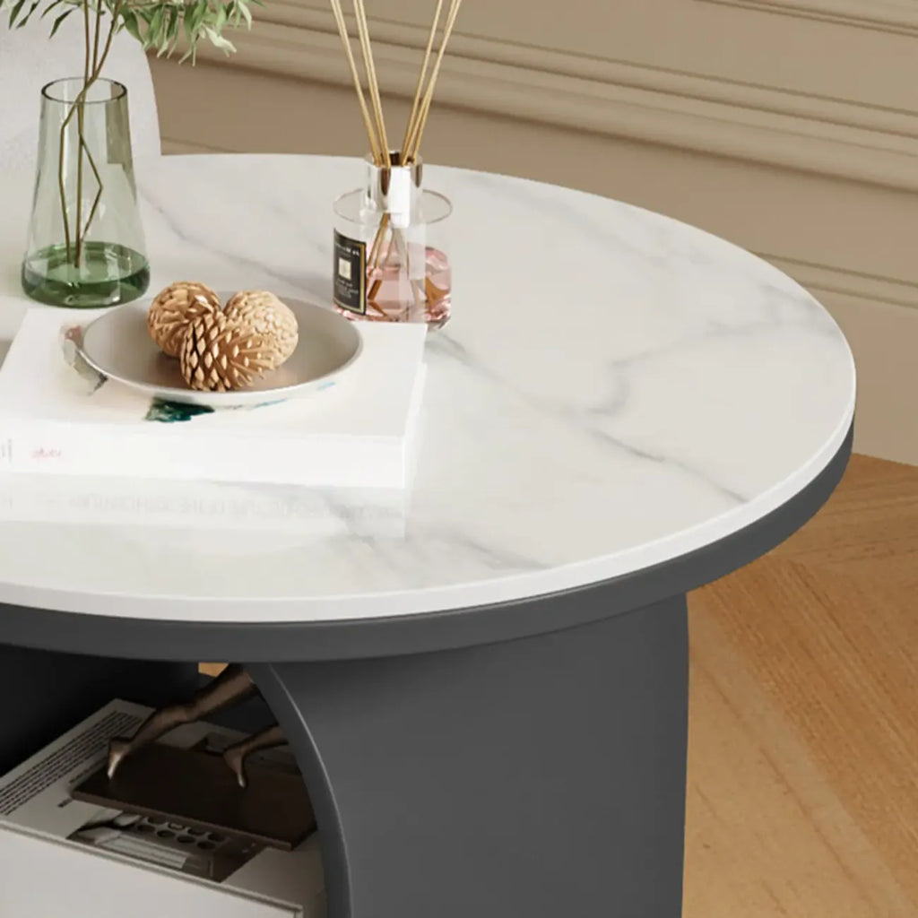 Modern Geometric Sintered Stone White 3-Tier Chairside Table